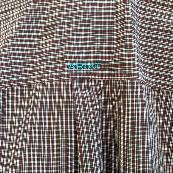 ARIAT Pro Series Men's Brown White Plaid Button Down Short Sleeve Shirt Medium - Picture 9 of 11